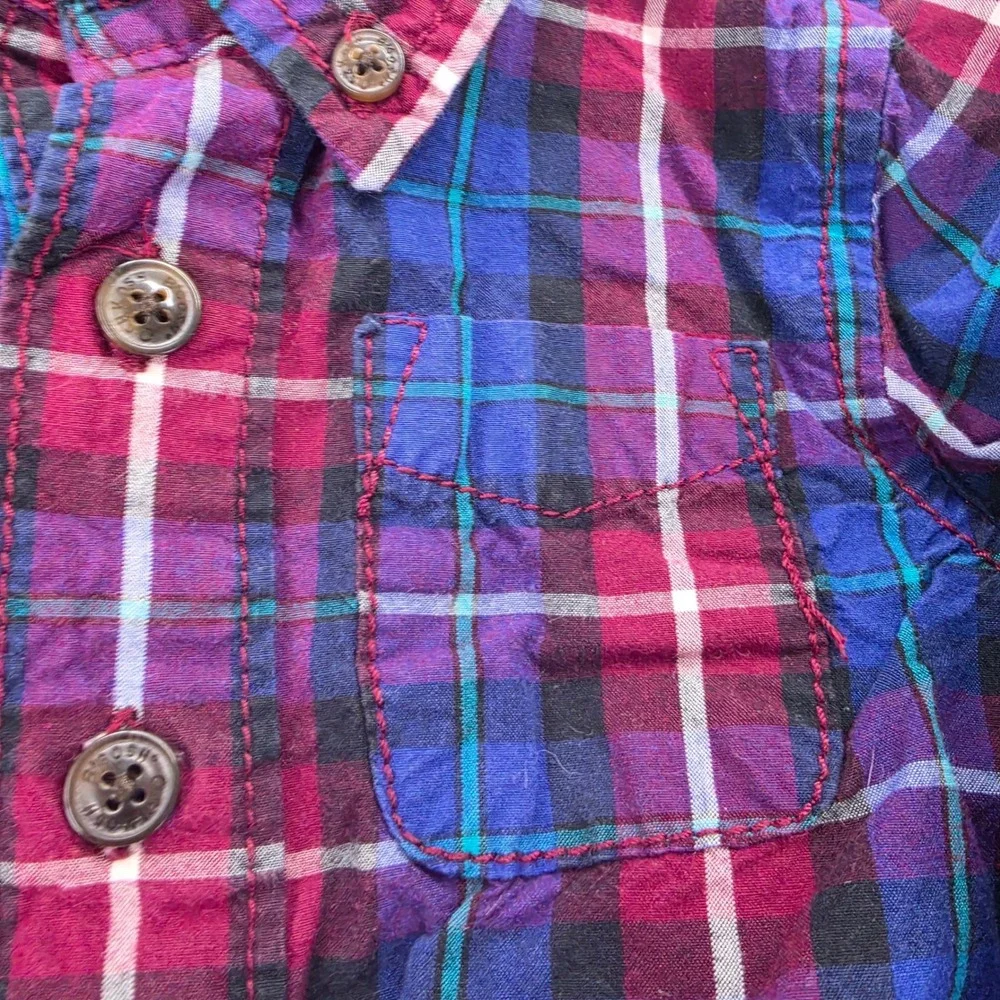 OshKosh Bgosh‎ Baby Boy 18M Plaid Flannel Long Sleeve Shirt Bodysuit Purple Blue